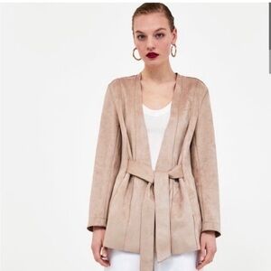 NWOT Zara Women's Suede-Finish Tan Blazer/Cardigan
